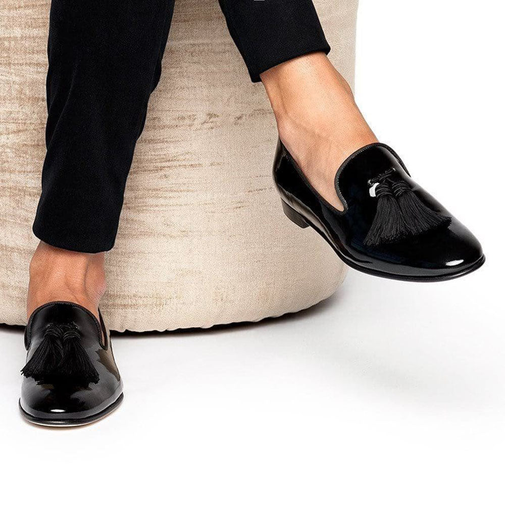 Superglamourous Louis Patent Slippers Black