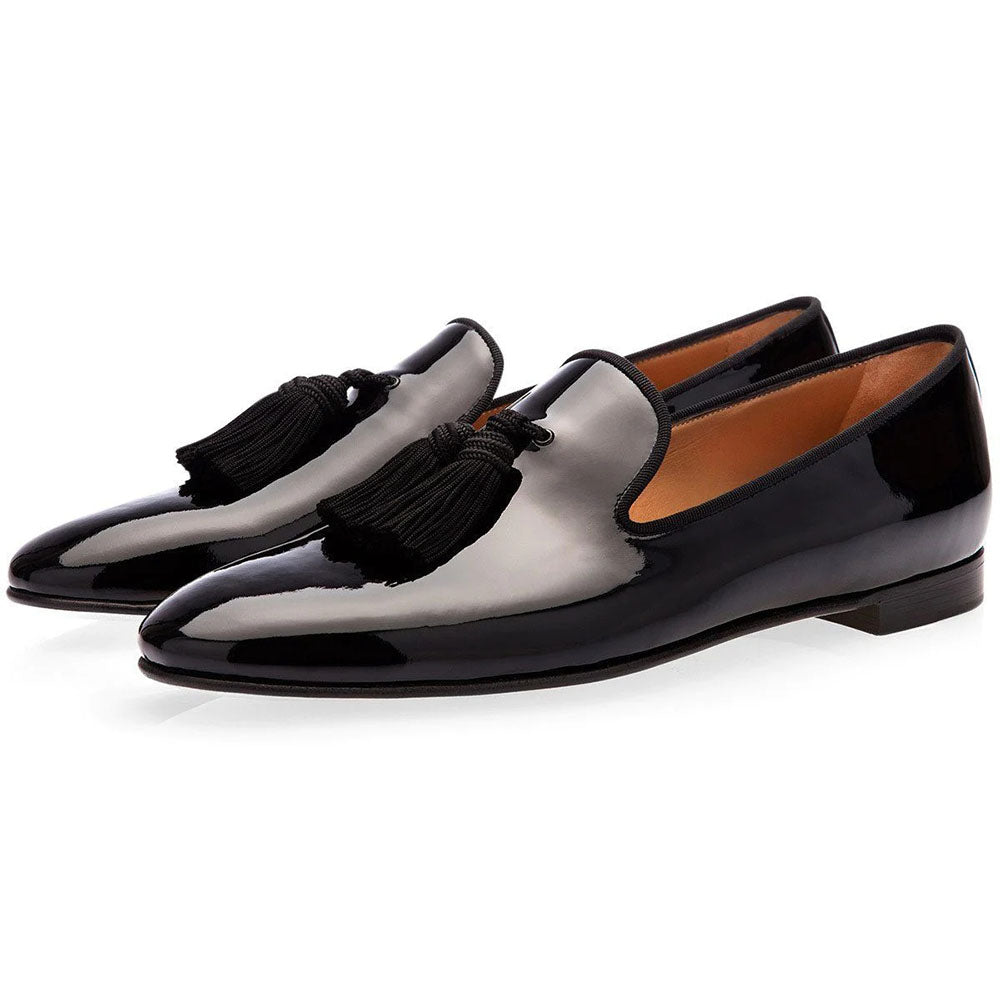 Superglamorous Louis Patent Slippers Black