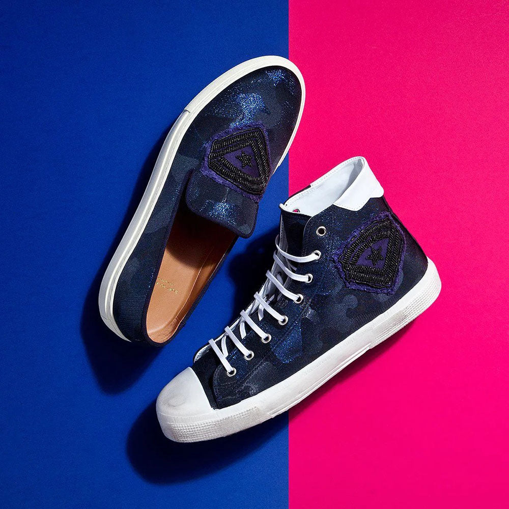Superglamourous Major Combact Lurex Skate Sneakers Navy