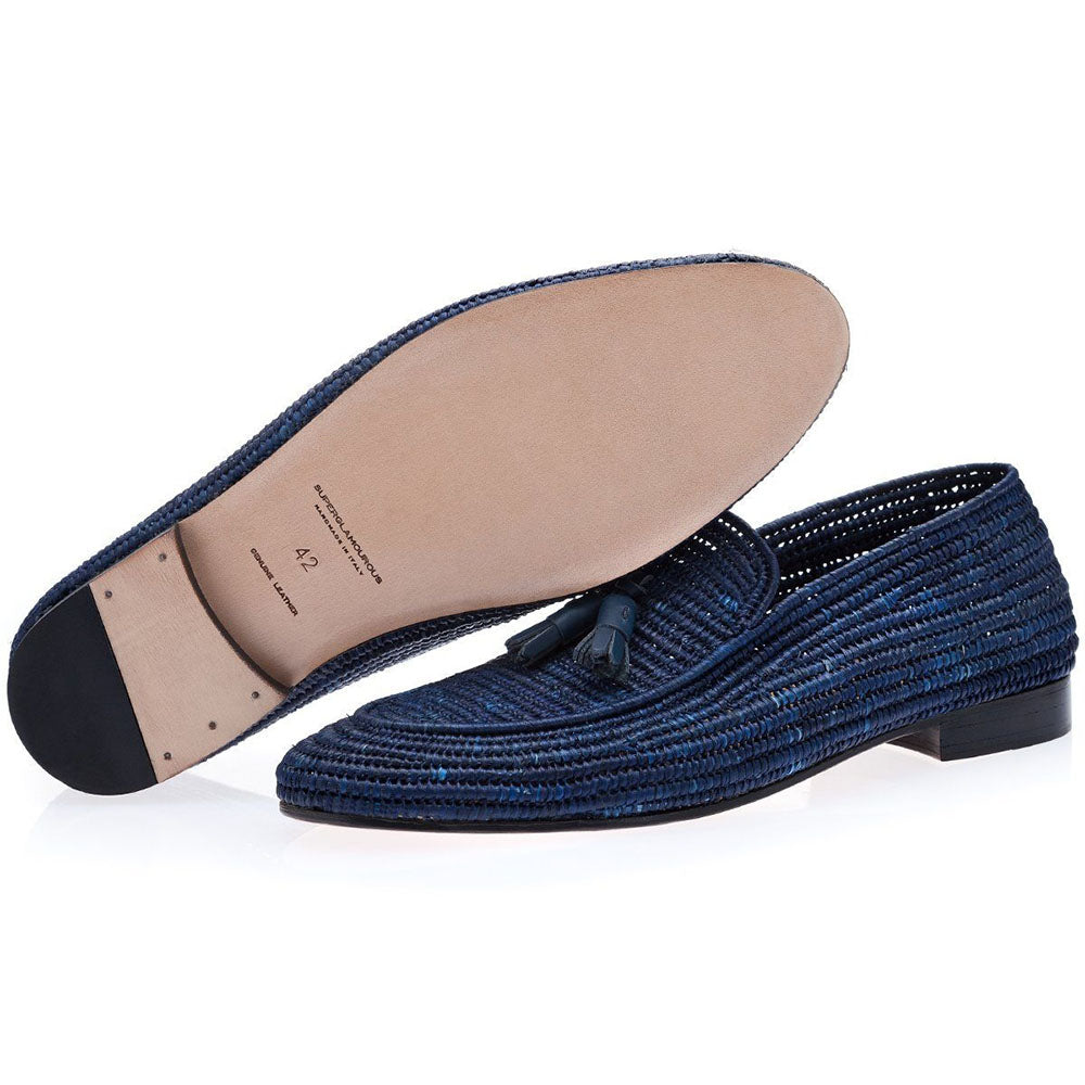 Superglamourous Melilla Rafia Loafers Navy