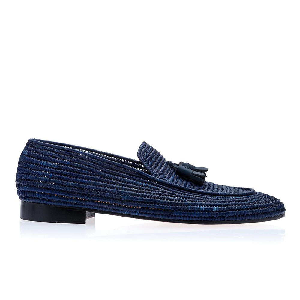 Superglamourous Melilla Rafia Loafers Navy