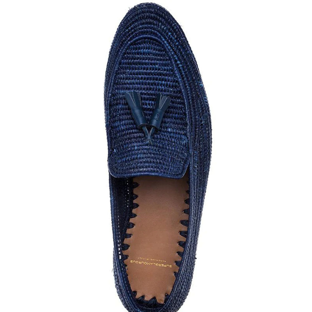 Superglamourous Melilla Rafia Loafers Navy