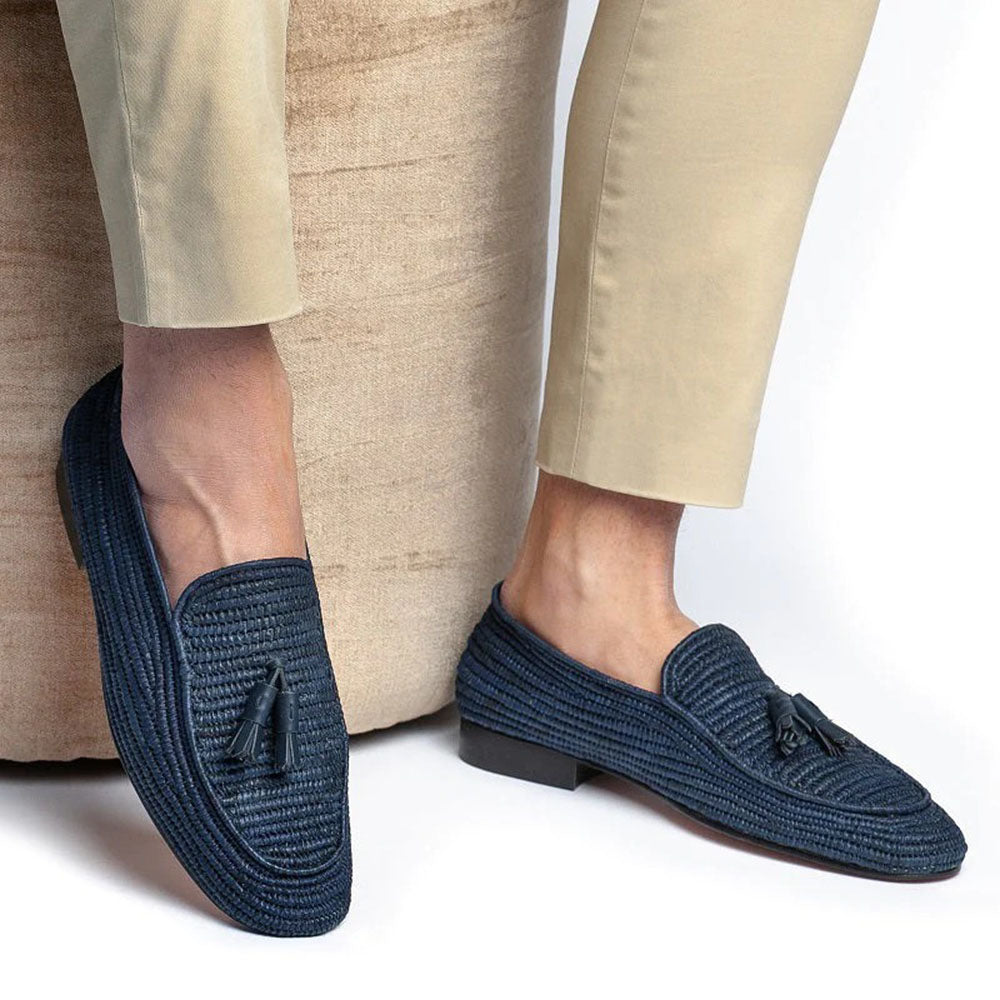 Superglamourous Melilla Rafia Loafers Navy
