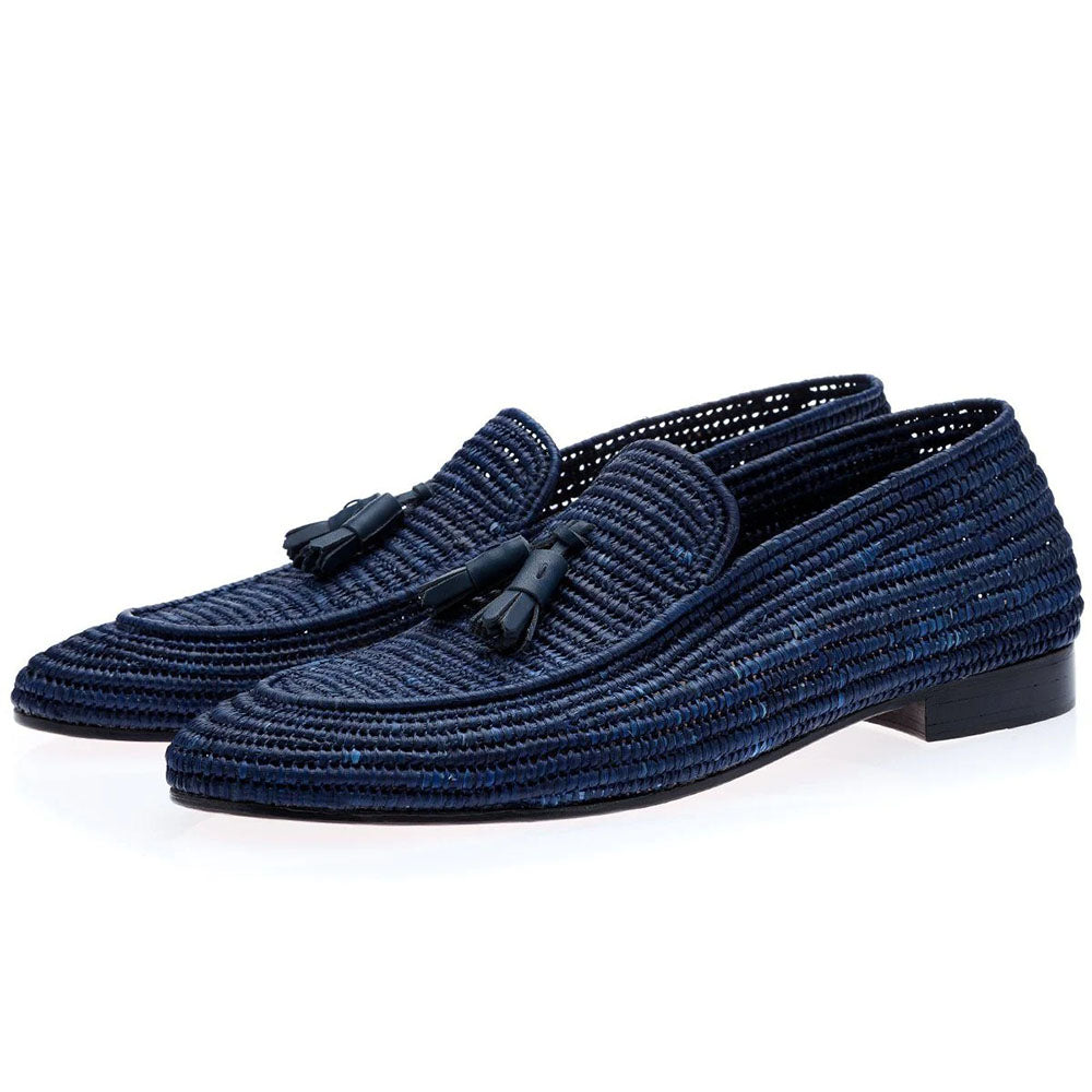 Superglamorous Melilla Rafia Loafers Navy