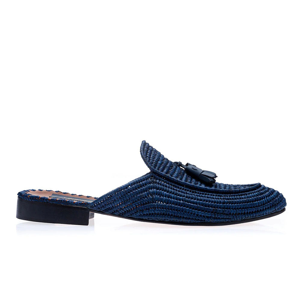 Superglamourous Melilla Rafia Mules Navy