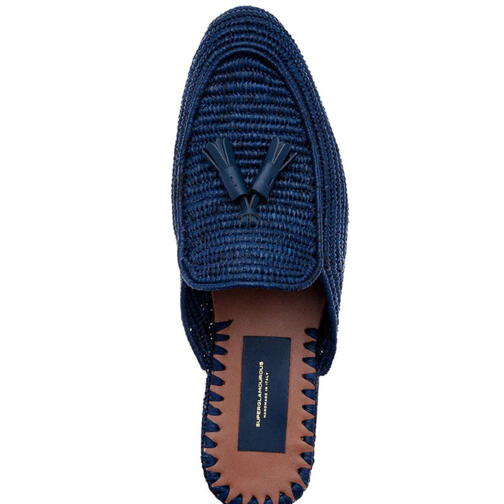 Superglamourous Melilla Rafia Mules Navy