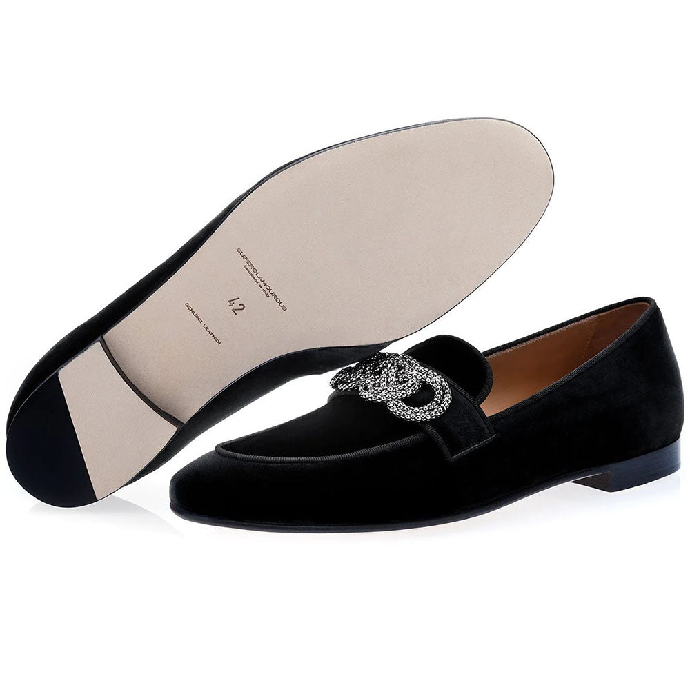 Superglamourous Morosino Velour Slippers Black