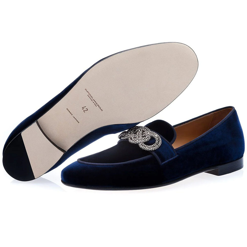 Superglamourous Morosino Velour Slippers Navy