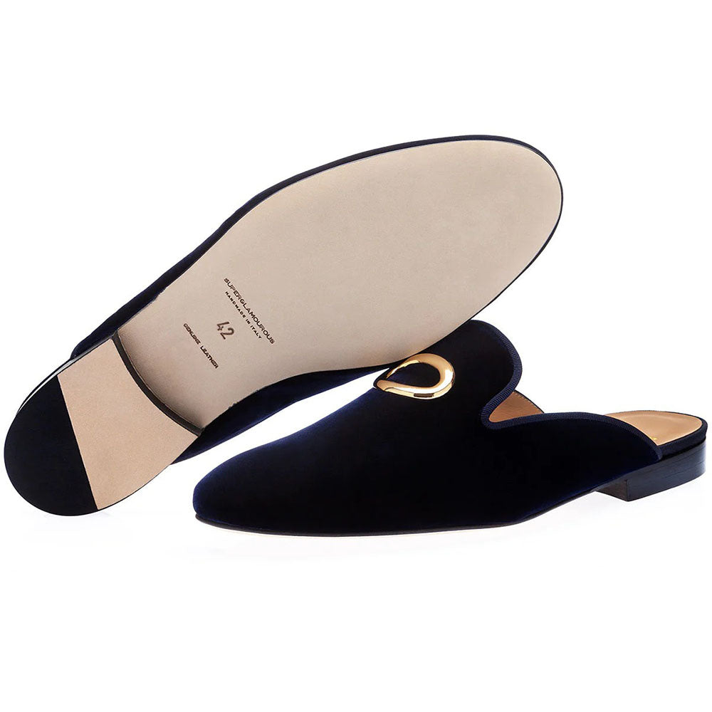 Superglamourous Olympia Velour Mules Navy
