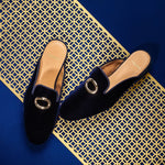 Superglamourous Olympia Velour Mules Navy