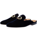 Superglamorous Olympia Velour Mules Navy