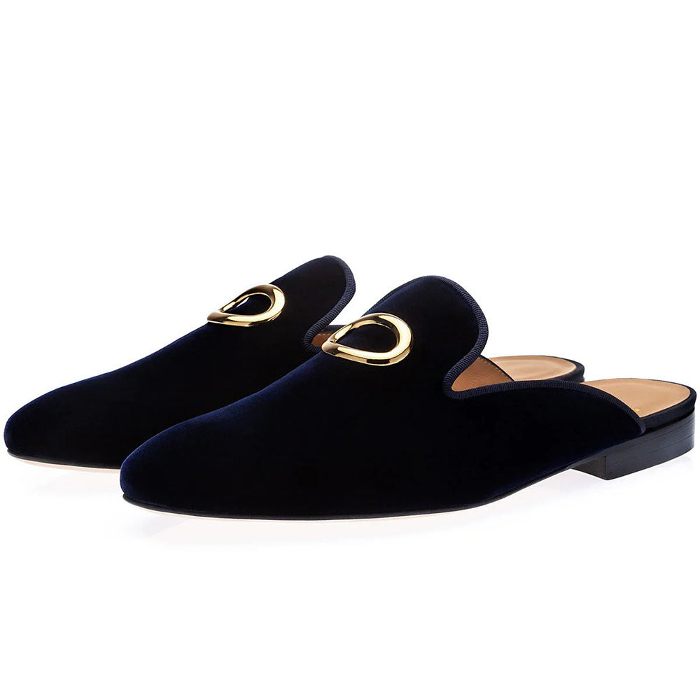 Superglamorous Olympia Velour Mules Navy