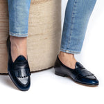 Superglamourous Tangerine 10 Cordovan Belgian Loafers Navy