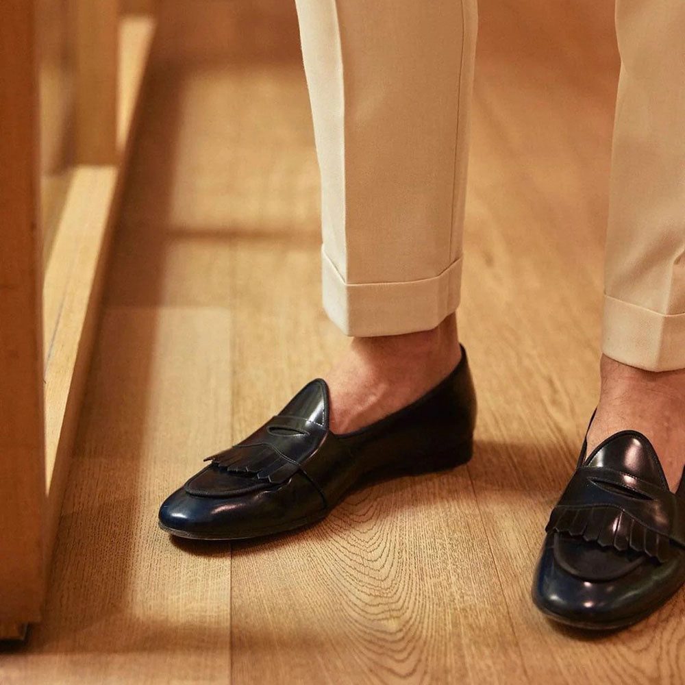 Superglamourous Tangerine 10 Cordovan Belgian Loafers Navy