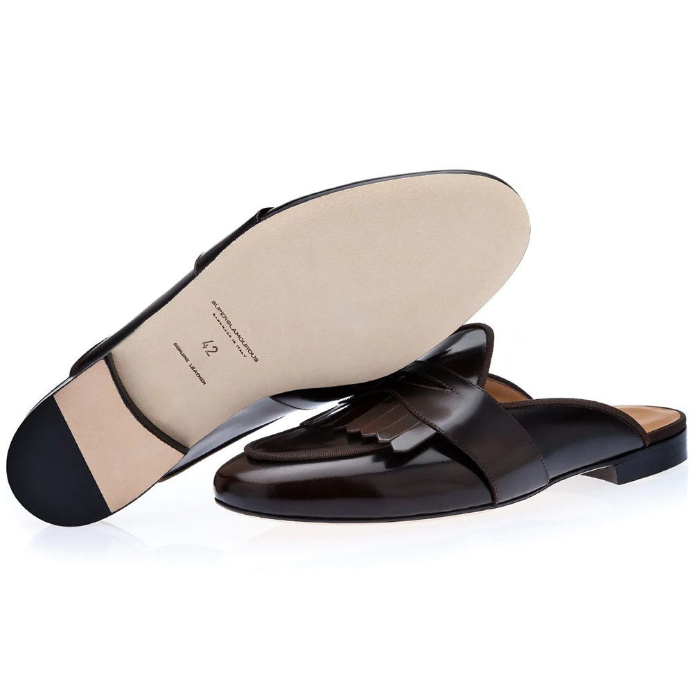 Superglamourous Tangerine 10 Cordovan Mules Cocoa
