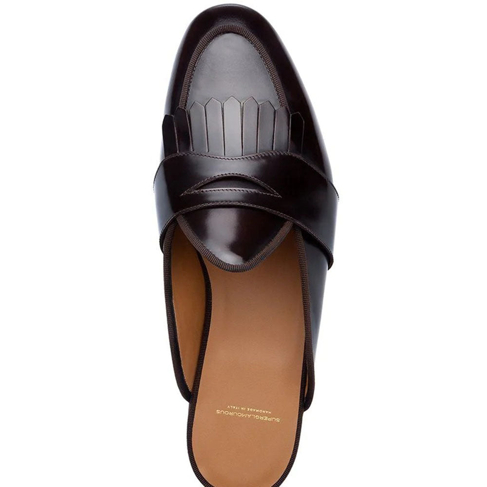 Superglamourous Tangerine 10 Cordovan Mules Cocoa