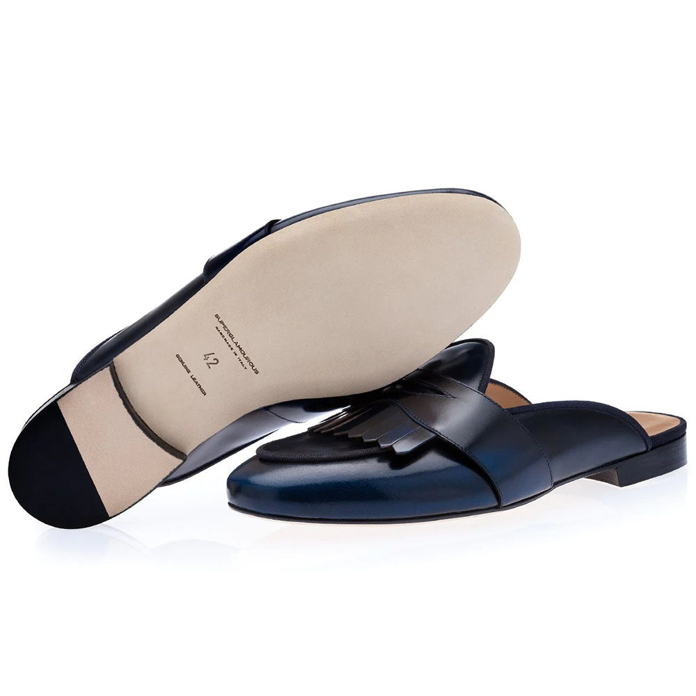Superglamourous Tangerine 10 Cordovan Mules Navy
