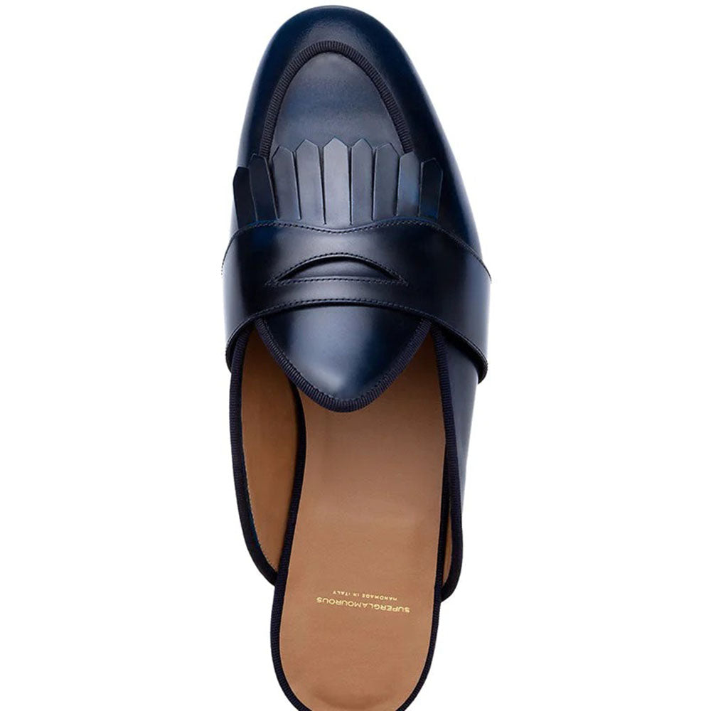 Superglamourous Tangerine 10 Cordovan Mules Navy