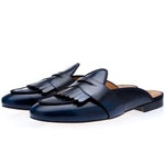 Superglamorous Tangerine 10 Cordovan Mules Navy