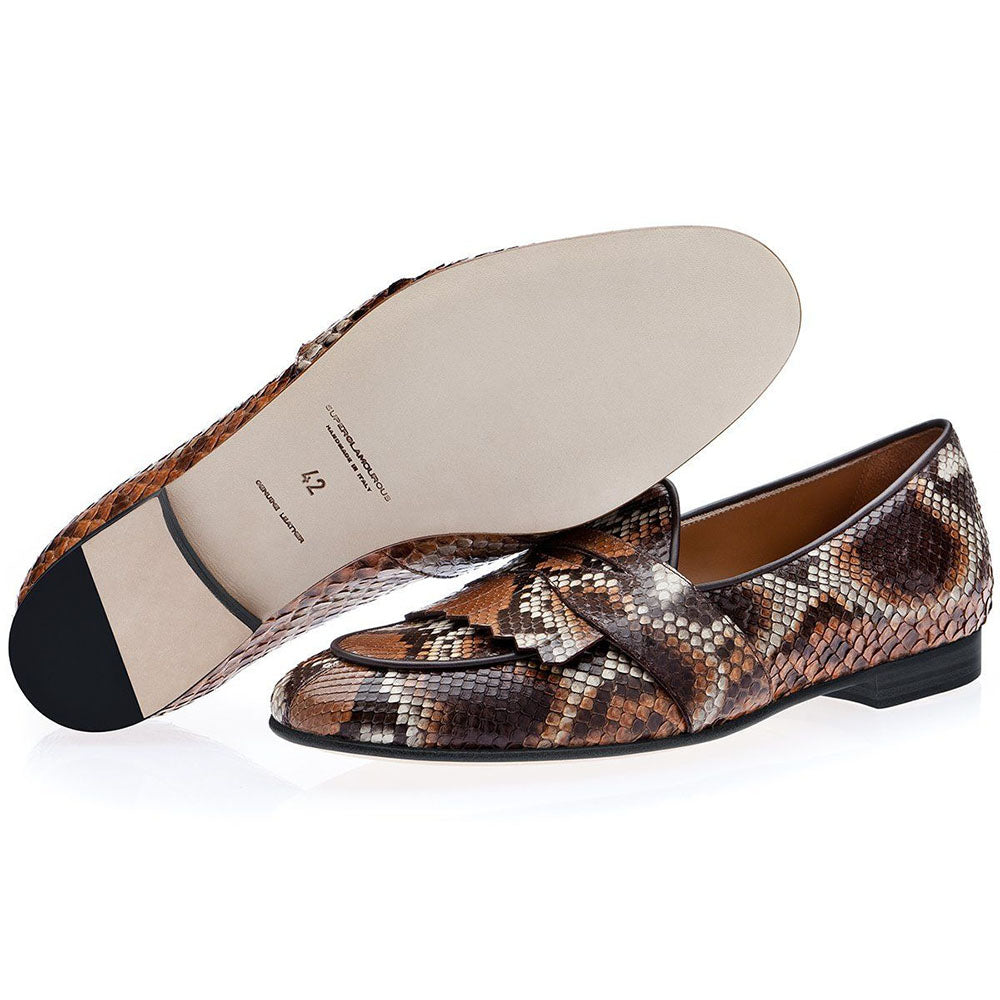Superglamourous Tangerine 10 Python Belgian Loafers Saddle