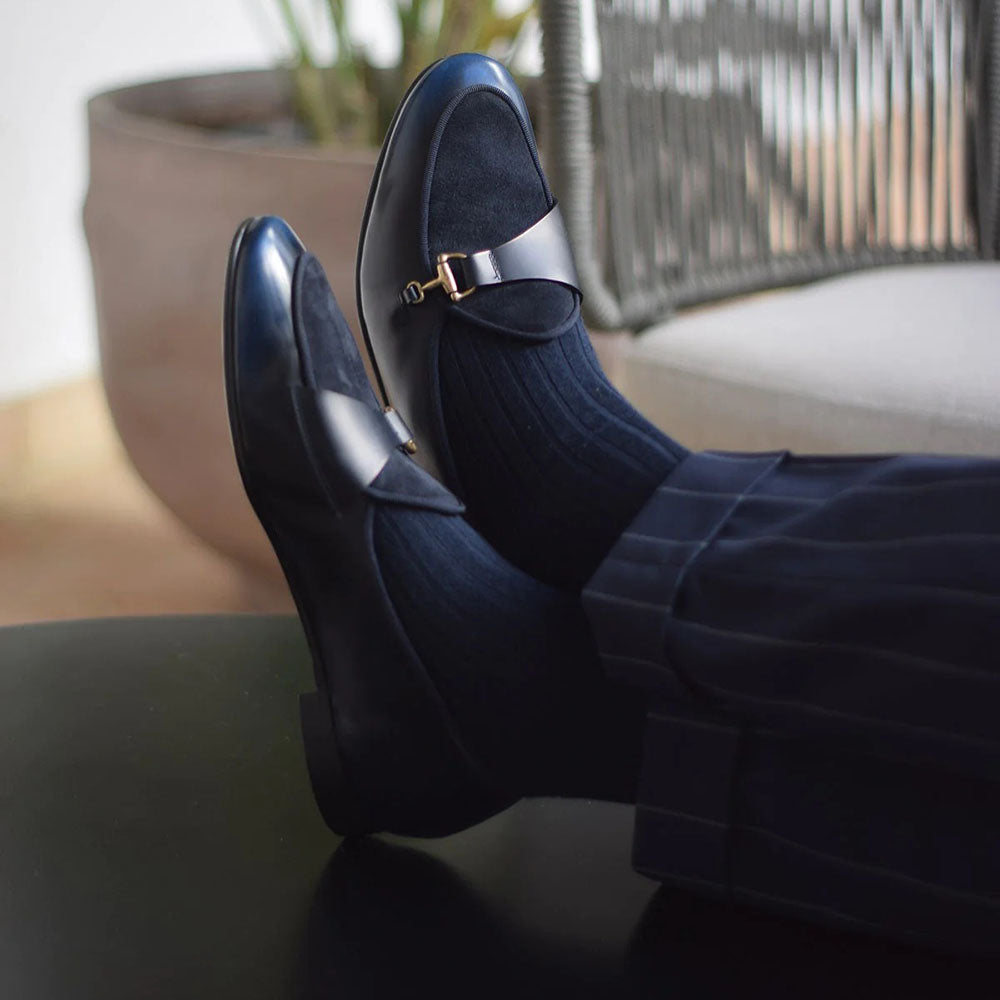 Superglamourous Tangerine 12 Cordovan Belgian Loafers Navy