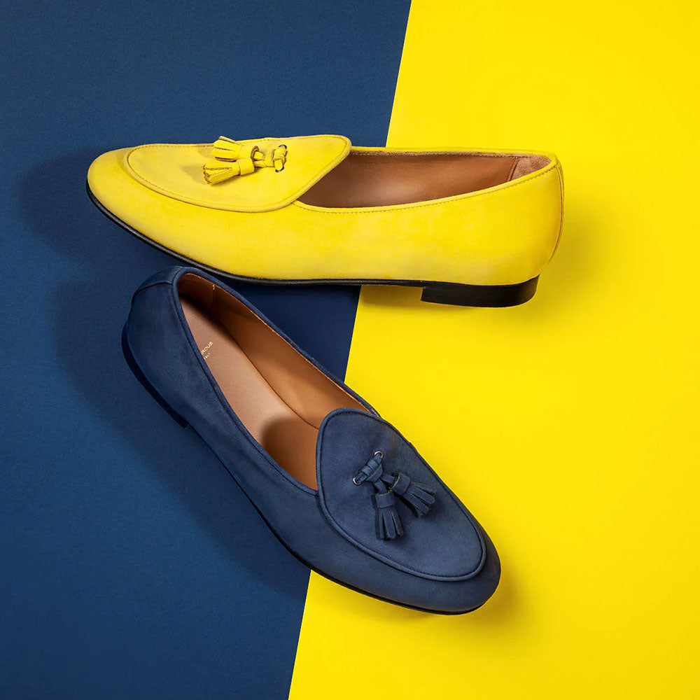 Superglamourous Tangerine 2 Nabuk Belgian Loafers Navy