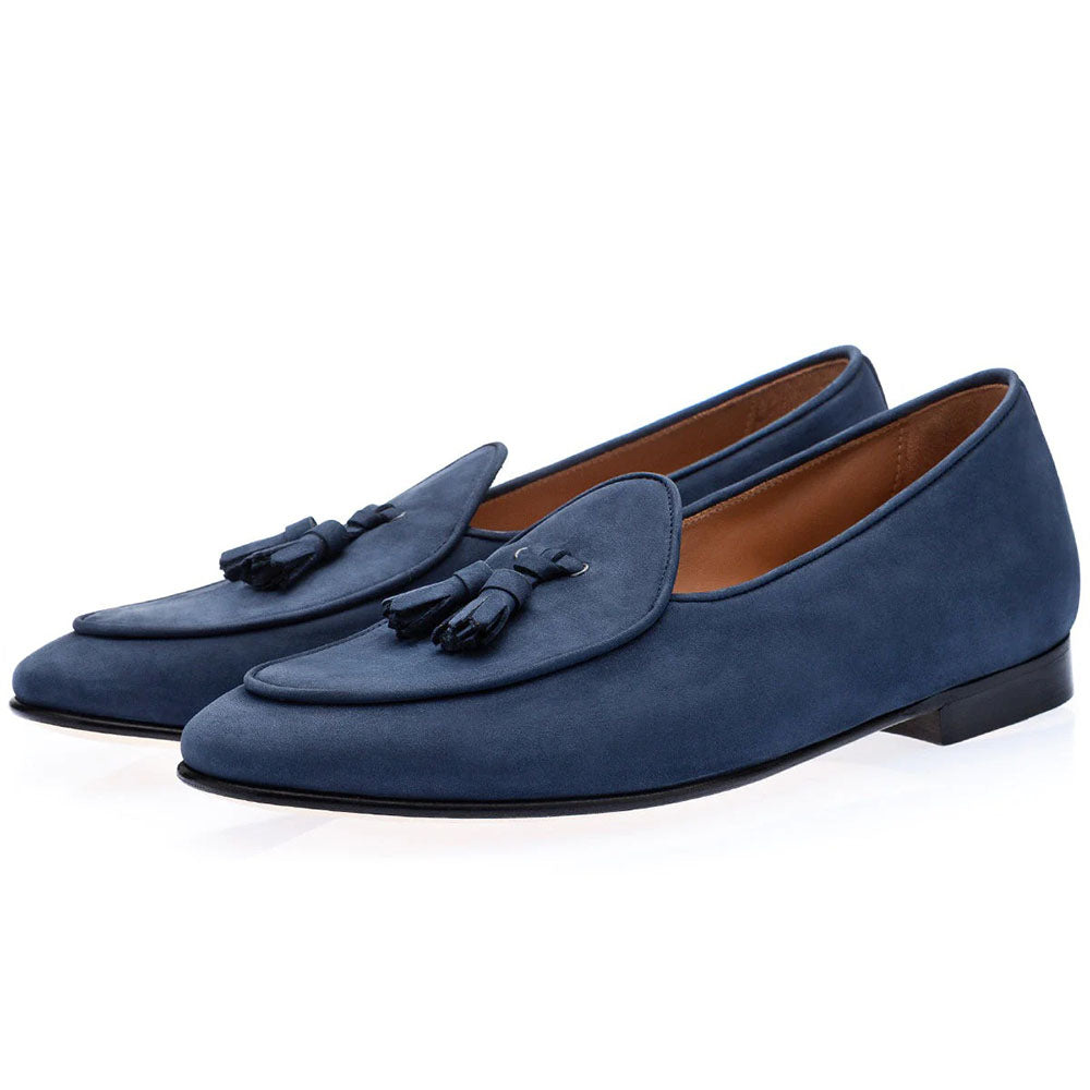 Superglamorous Tangerine 2 Nabuk Belgian Loafers Navy