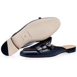 Superglamourous Tangerine 7 Brushed Mules Navy