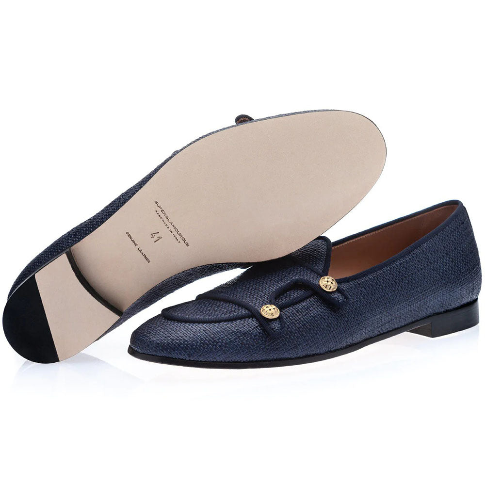 Superglamourous Tangerine 7 Georgia Belgian Loafers Navy