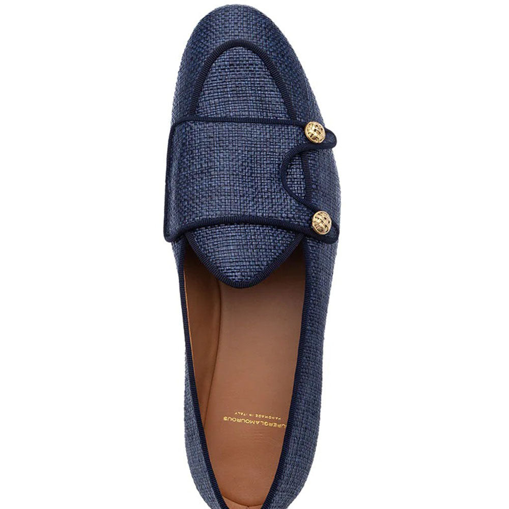 Superglamourous Tangerine 7 Georgia Belgian Loafers Navy