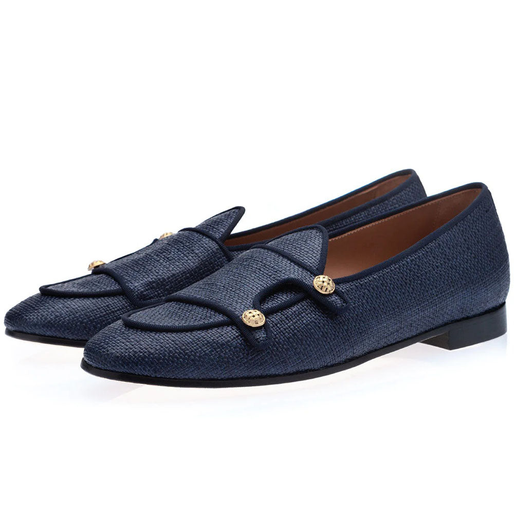 Superglamorous Tangerine 7 Georgia Belgian Loafers Navy