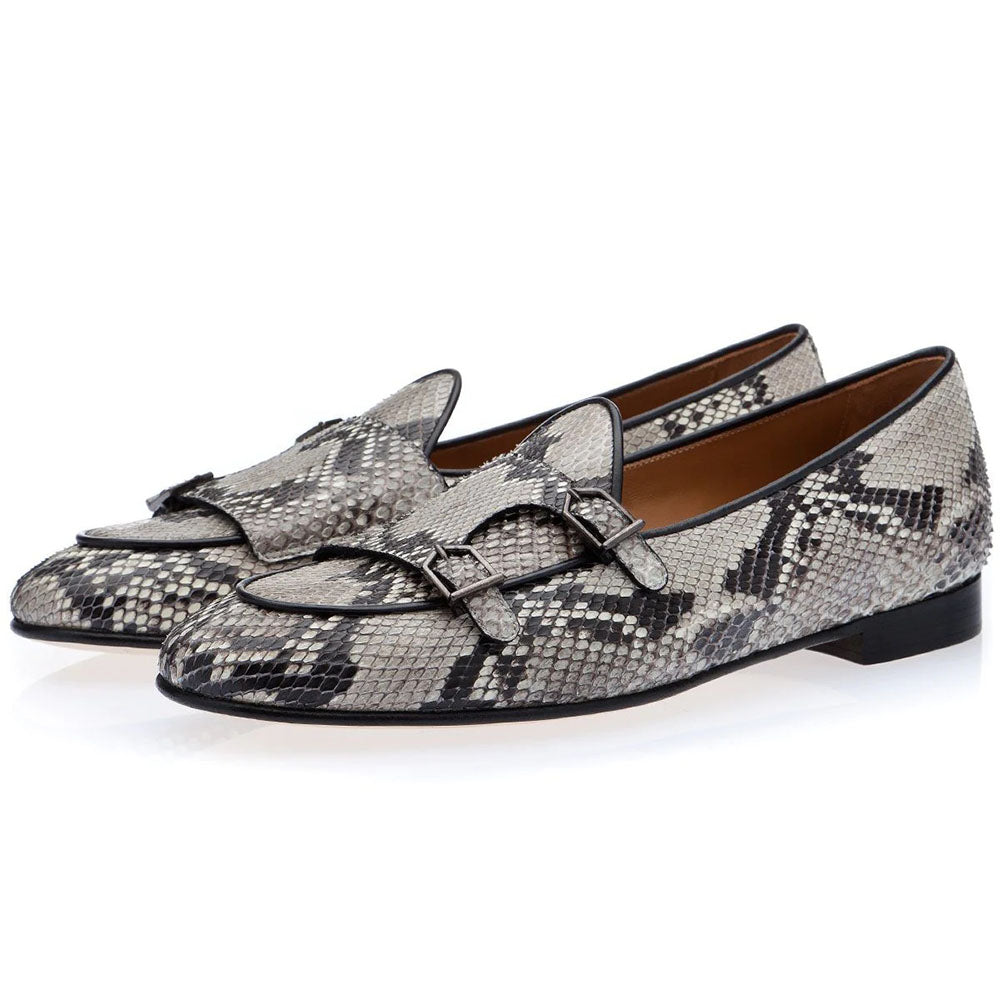 Superglamorous Tangerine 7 Python Belgian Loafers Stone