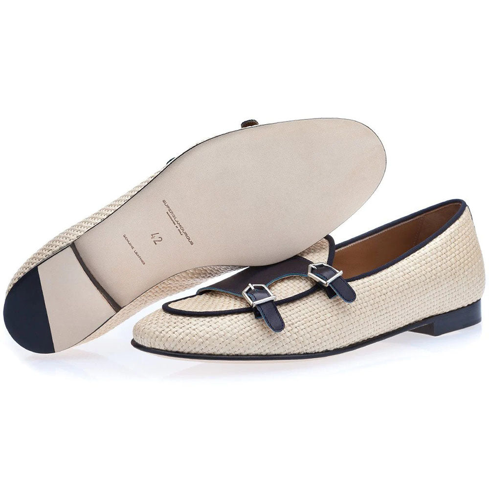Superglamourous Tangerine 7 Rafia Belgian Loafers White