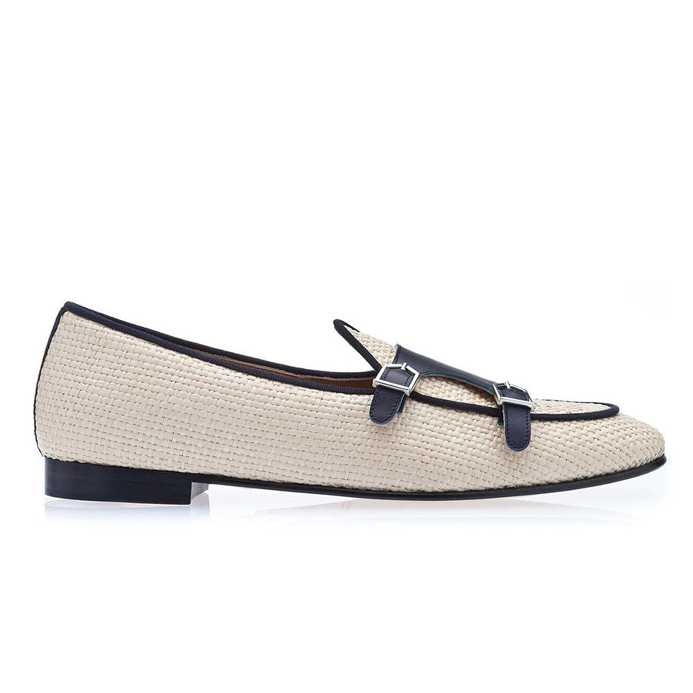 Superglamourous Tangerine 7 Rafia Belgian Loafers White
