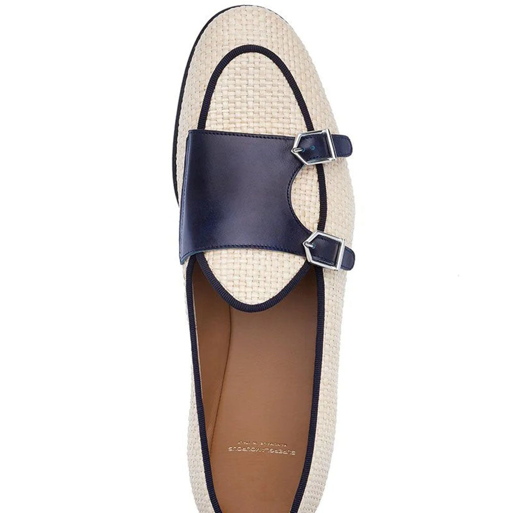 Superglamourous Tangerine 7 Rafia Belgian Loafers White