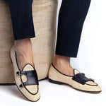 Superglamourous Tangerine 7 Rafia Belgian Loafers White