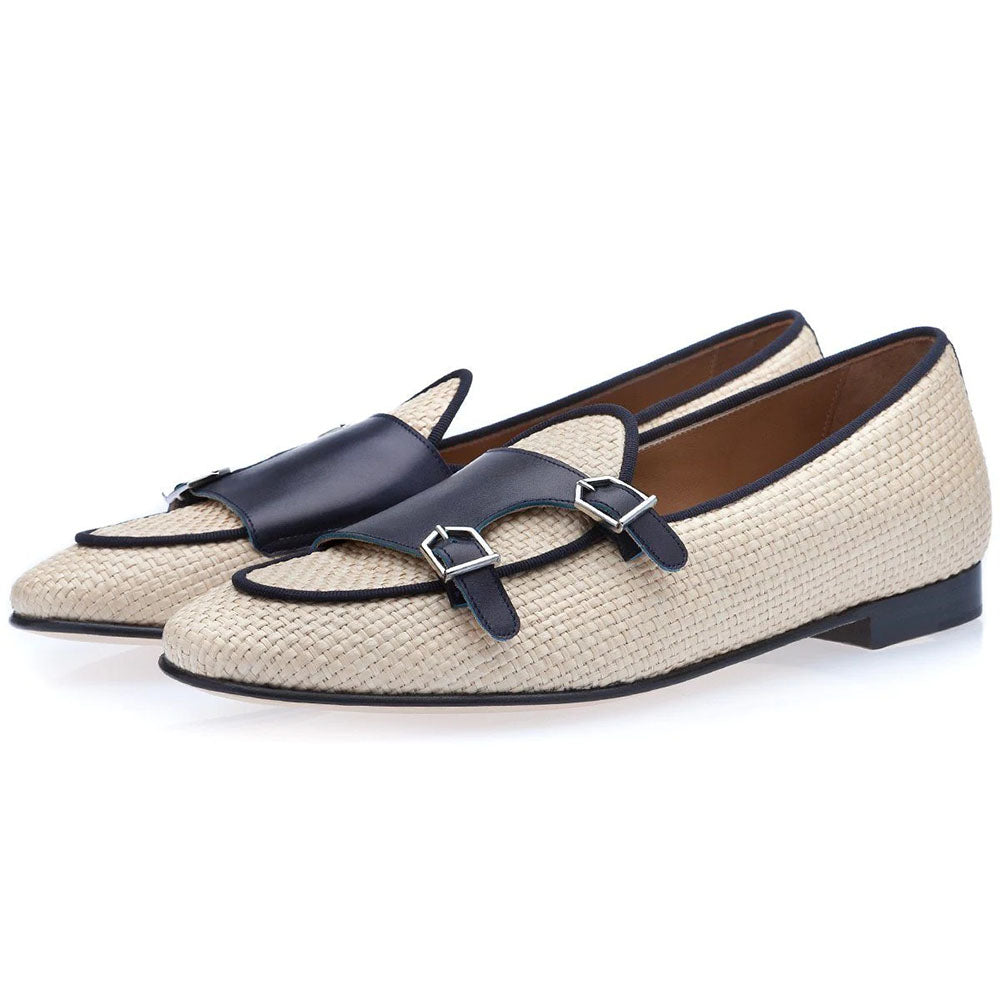 Superglamorous Tangerine 7 Rafia Belgian Loafers White