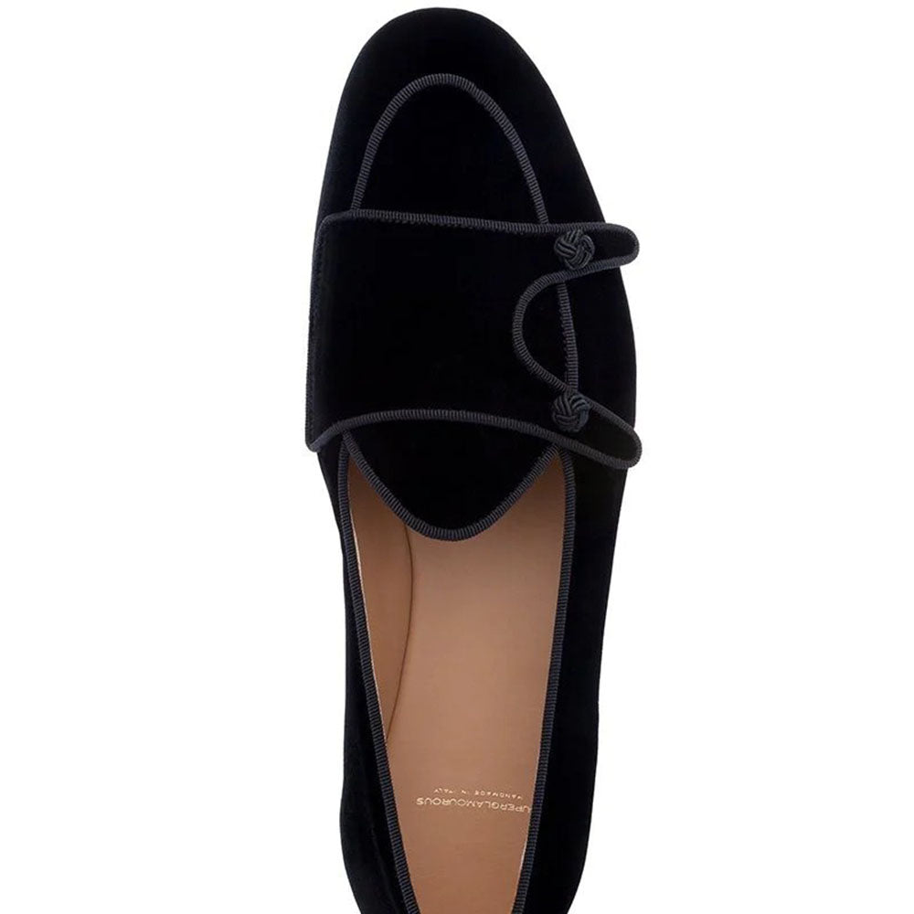 Superglamourous Tangerine 7 Velour Belgian Loafers Black