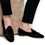 Superglamourous Tangerine 7 Velour Belgian Loafers Black