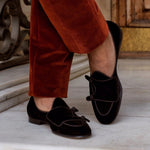 Superglamourous Tangerine 7 Velour Belgian Loafers Black