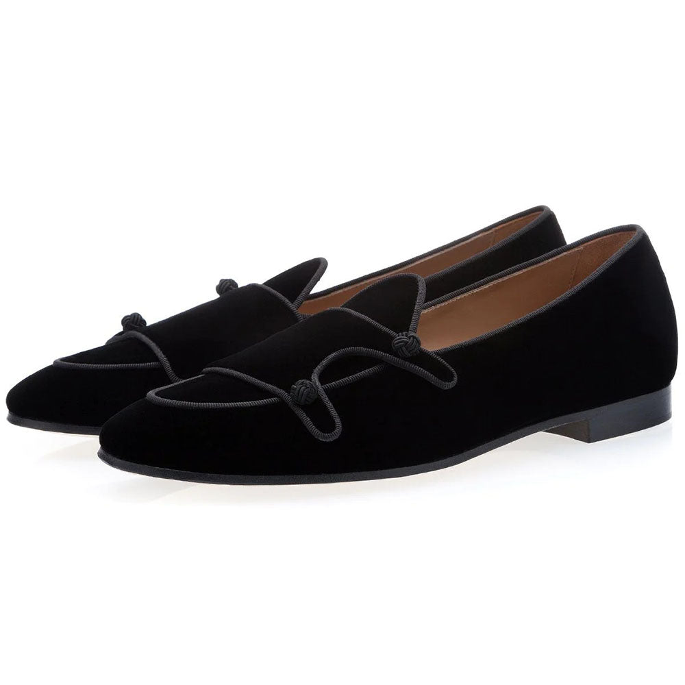 Superglamorous Tangerine 7 Velour Belgian Loafers Black