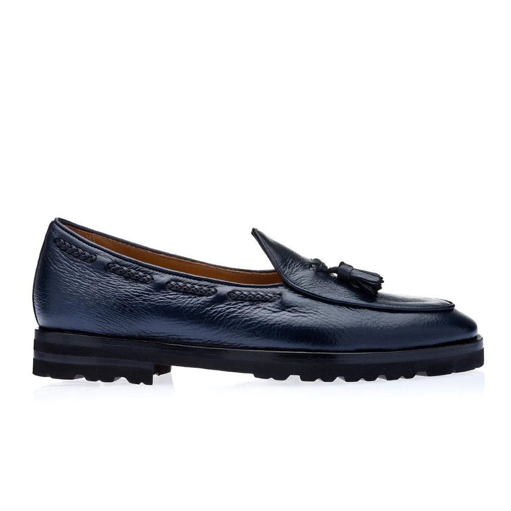 Superglamourous Tangerine 8-T Deer Belgian Loafers Navy