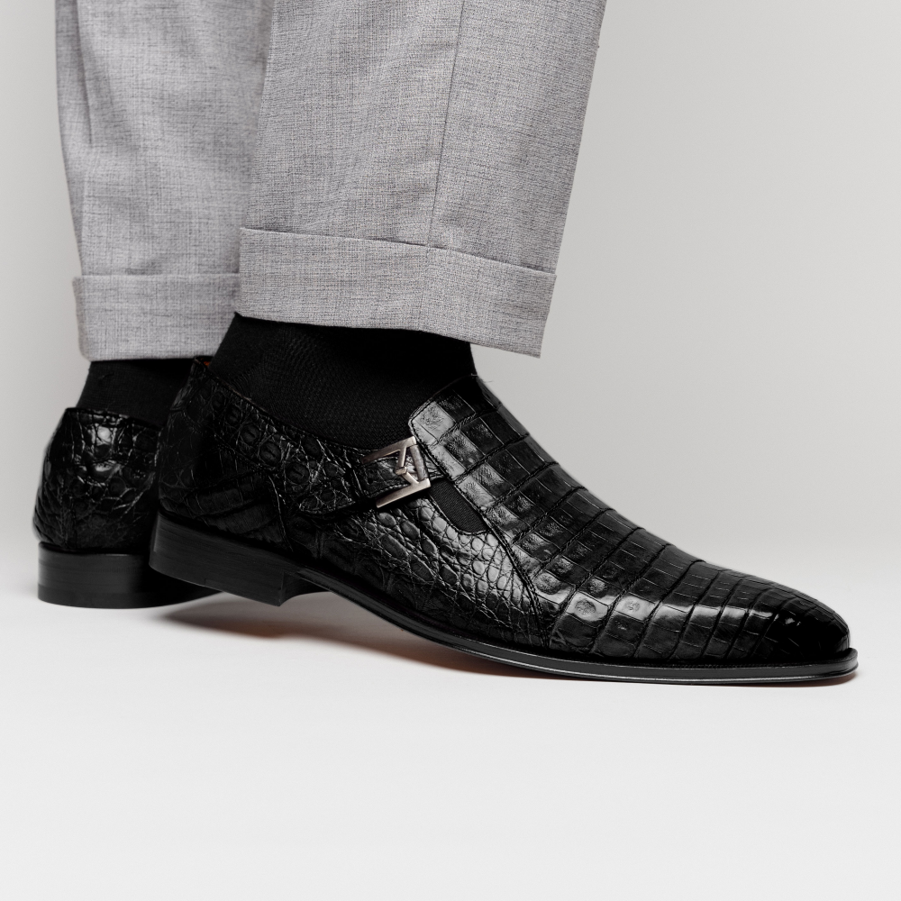 Mezlan Crocodile Gore Monk Strap SX102 Black (SX102)