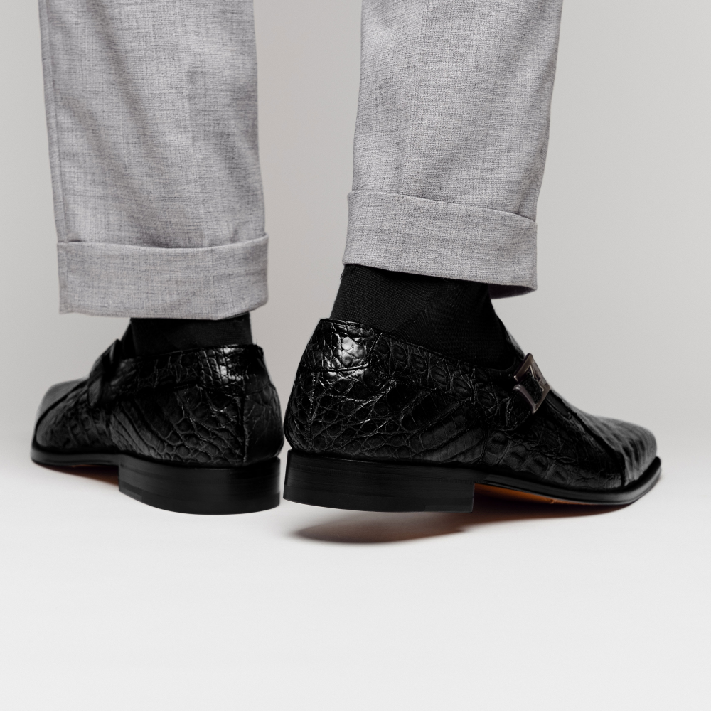 Mezlan Crocodile Gore Monk Strap SX102 Black (SX102)