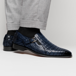 Mezlan Crocodile Gore Monk Strap SX102 Blue (SX102)