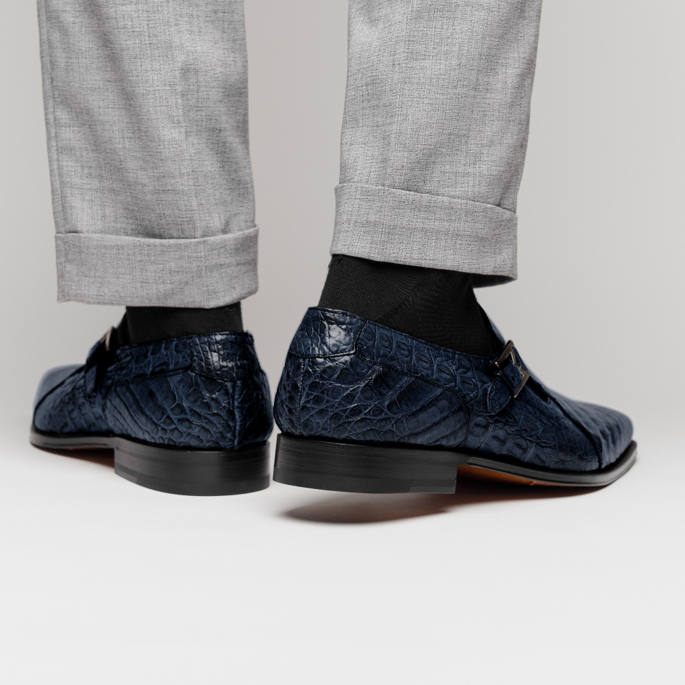 Mezlan Crocodile Gore Monk Strap SX102 Blue (SX102)