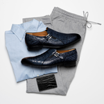 Mezlan Crocodile Gore Monk Strap SX102 Blue (SX102)