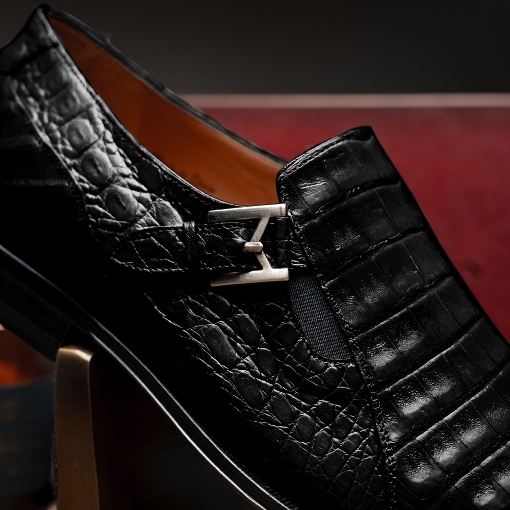 Mezlan Crocodile Gore Monk Strap SX102 Black (SX102)