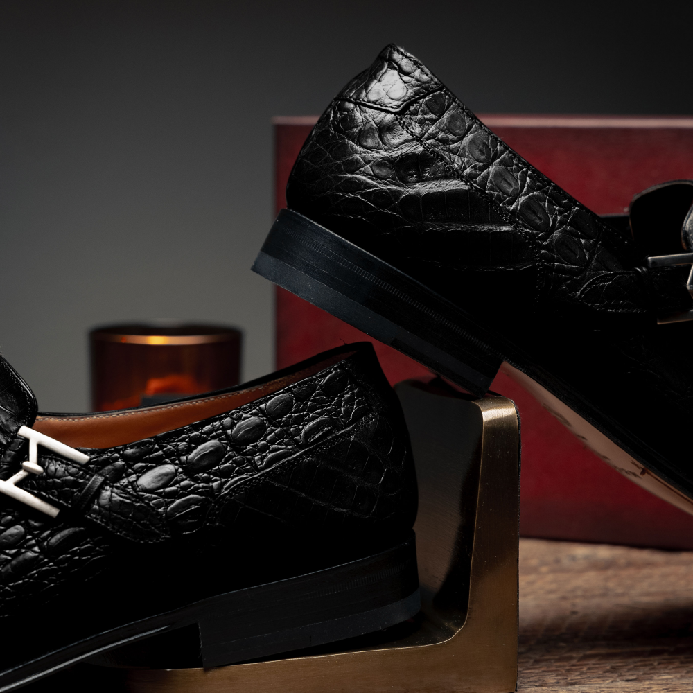 Mezlan Crocodile Gore Monk Strap SX102 Black (SX102)