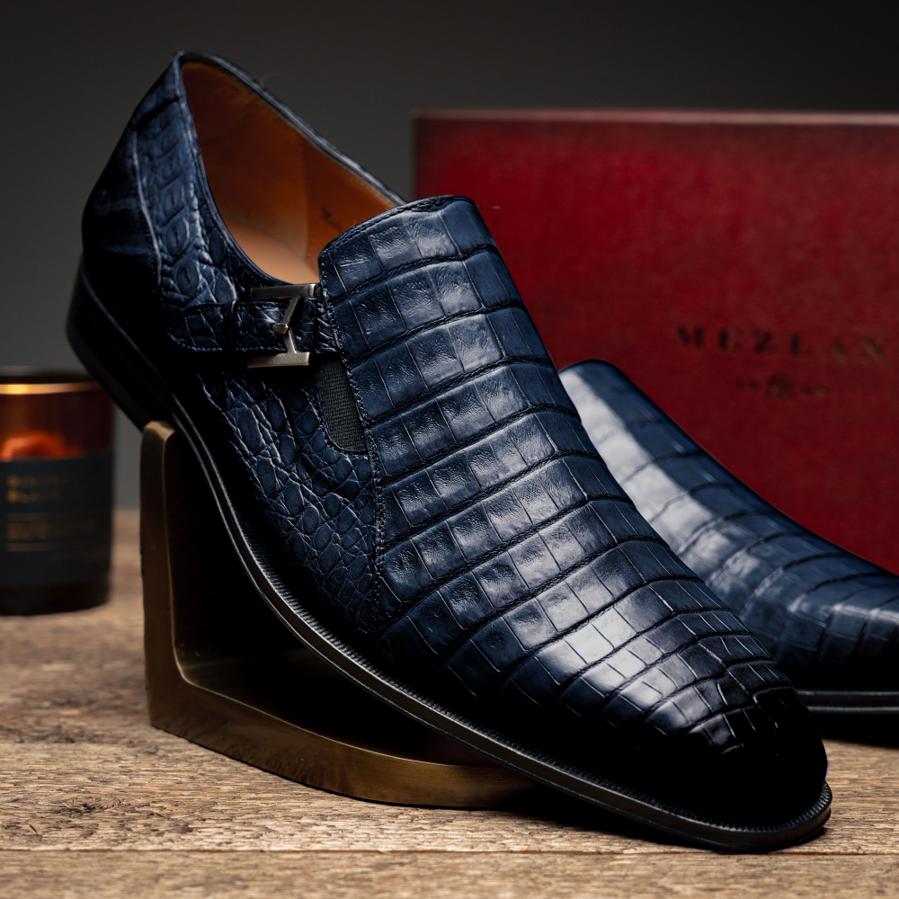 Mezlan Crocodile Gore Monk Strap SX102 Blue (SX102)